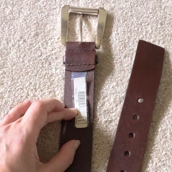 Michael Kors Diamond Studded Buckle Brown Leather Belt - Picture 4 of 5